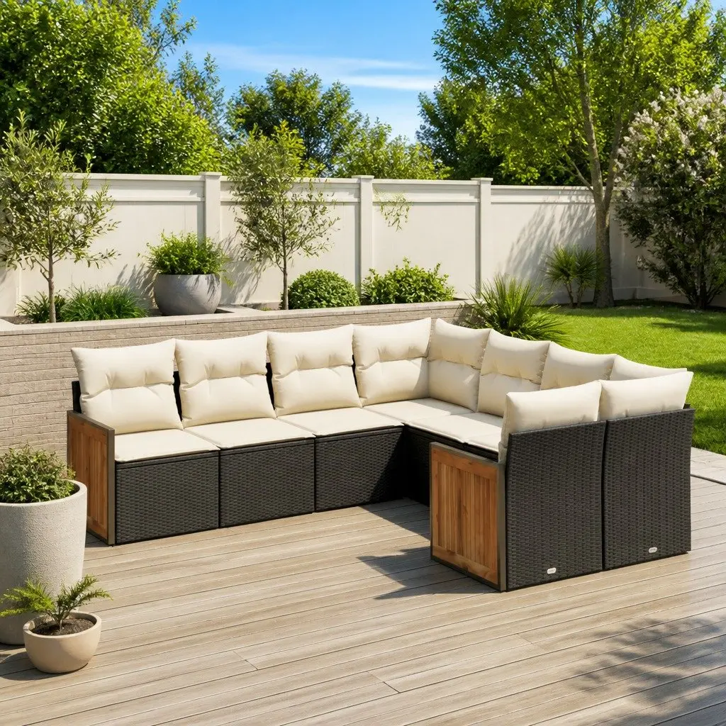 Garden Sofa Set 8 Piece Outdoor Furniture Patio Sectional Black Poly Rattan