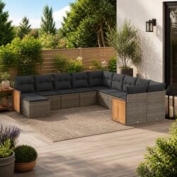 Garden Sofa Set 11 Piece Outdoor Furniture Grey Poly Rattan Modular Patio