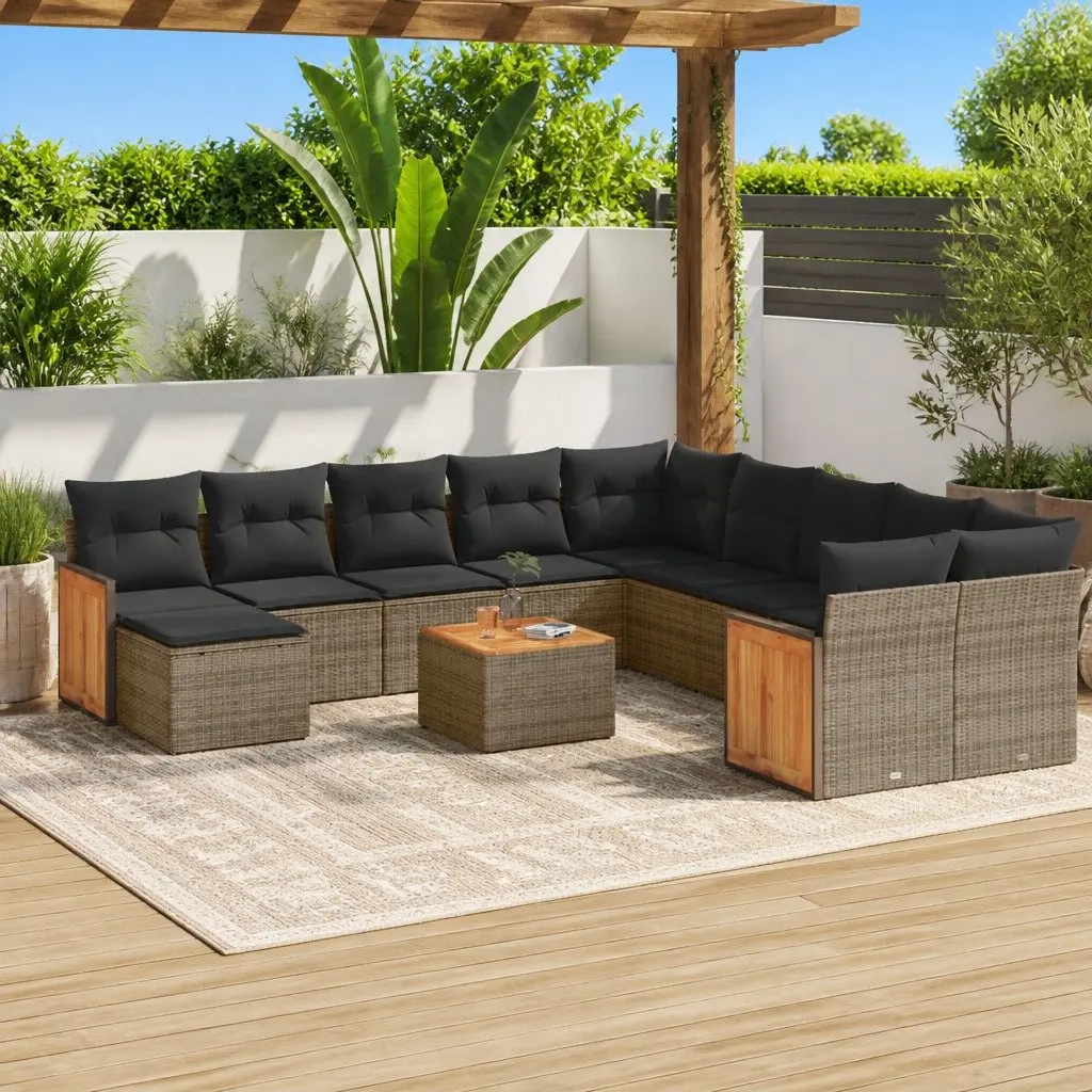 Garden Sofa Set 12 Piece Outdoor Furniture Grey Poly Rattan Modular Patio