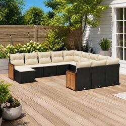 Garden Sofa Set 12 Piece Outdoor Patio Furniture Black Poly Rattan Modular