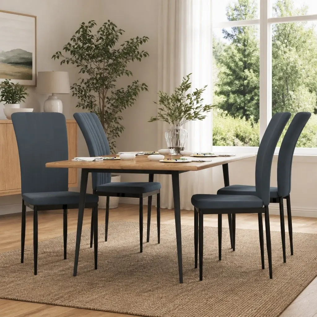 Dining Chairs Grey Velvet Padded Backrest Iron Frame Set of 4