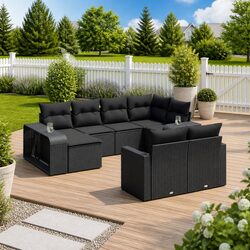 Outdoor Sectional Sofa Set 10 Piece Garden Furniture Black Poly Rattan Modular