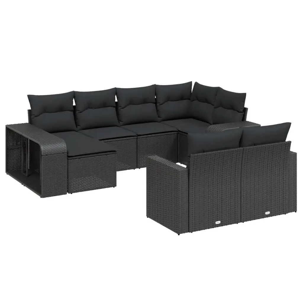 Outdoor Sectional Sofa Set 10 Piece Garden Furniture Black Poly Rattan Modular