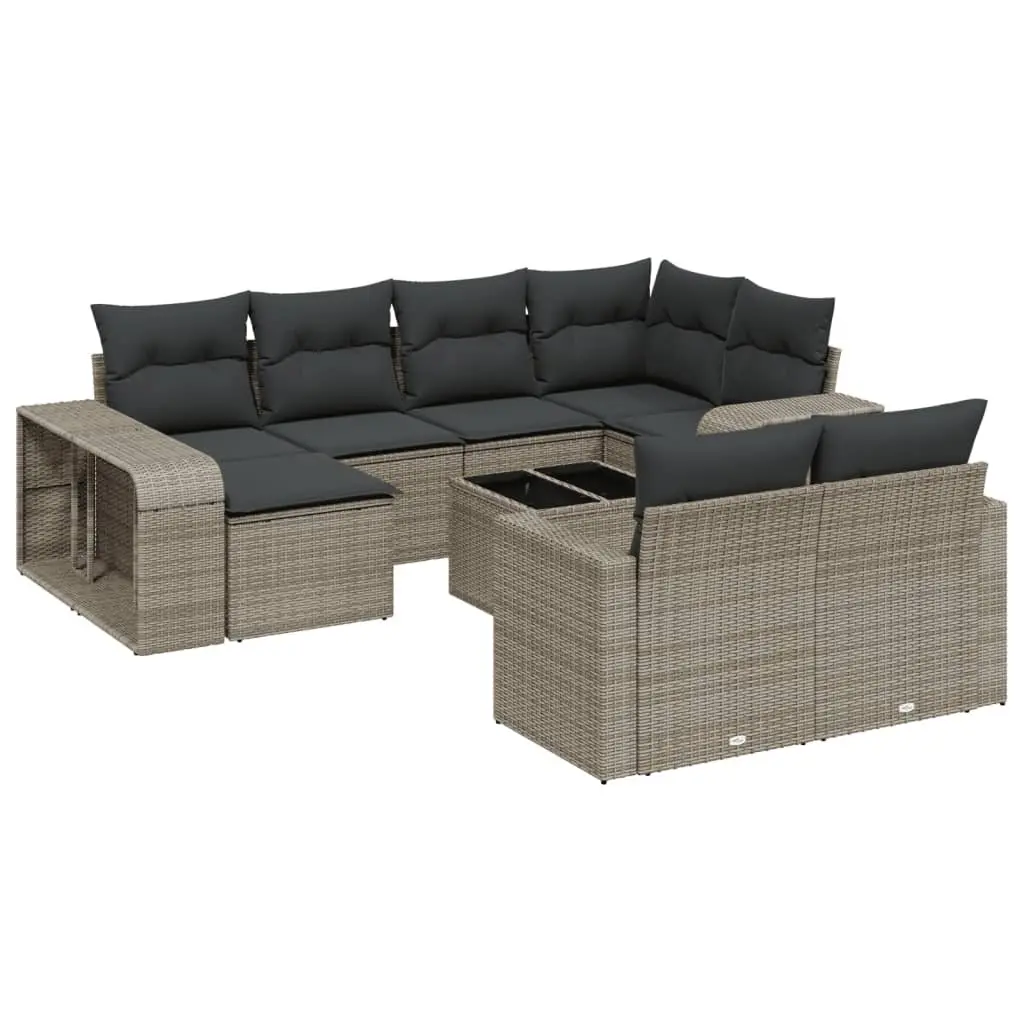Outdoor Sectional Sofa Set Grey Poly Rattan 11 Piece Garden Furniture