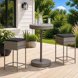 Garden Bar Set 3 Piece Outdoor Furniture with Cushions Grey Patio Seating