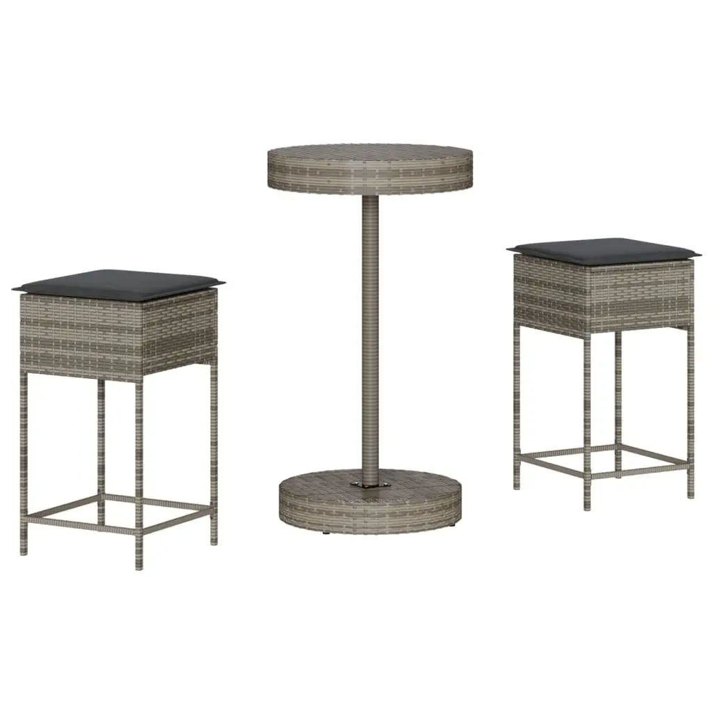 Garden Bar Set Grey Outdoor Furniture 3 Piece with Cushions