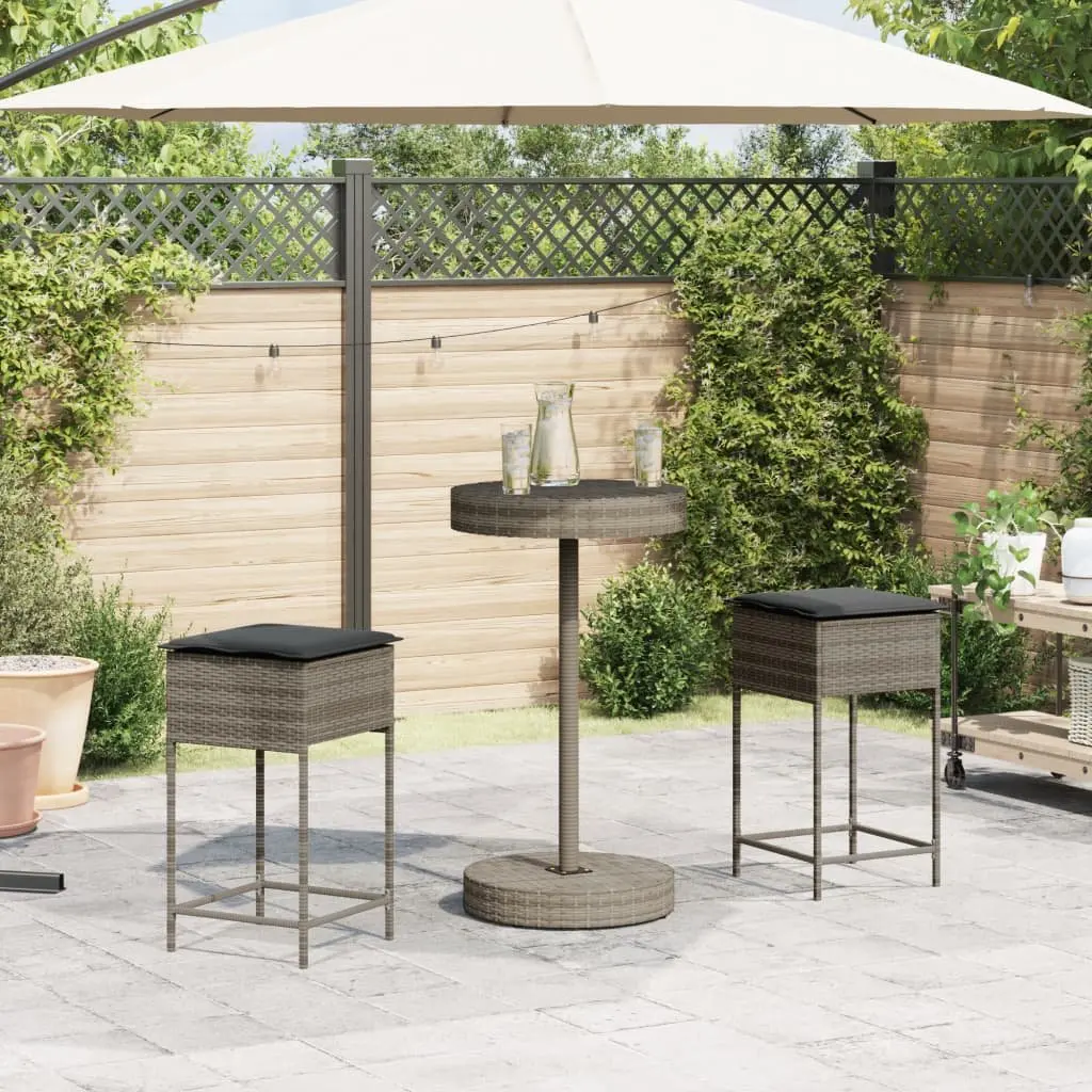 Garden Bar Set Grey Outdoor Furniture 3 Piece with Cushions
