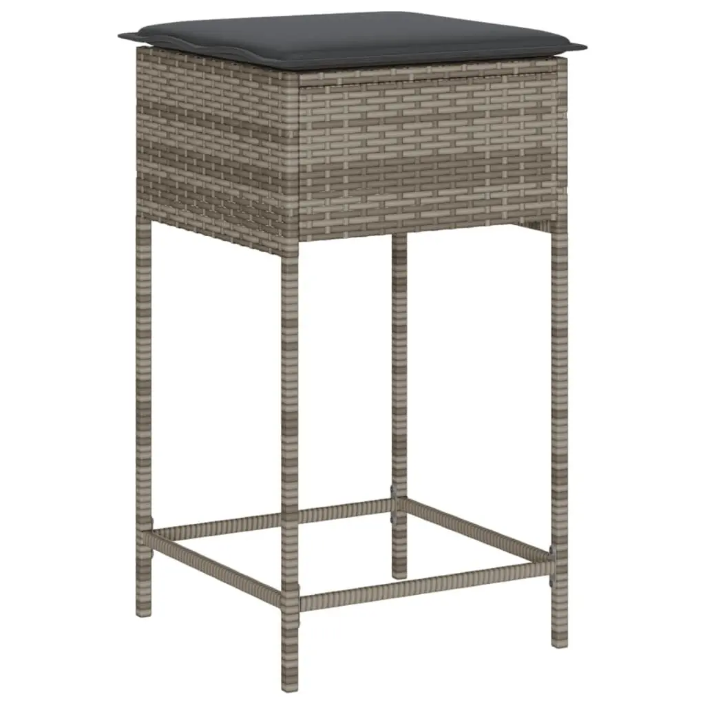 Garden Bar Set Grey Outdoor Furniture 3 Piece with Cushions