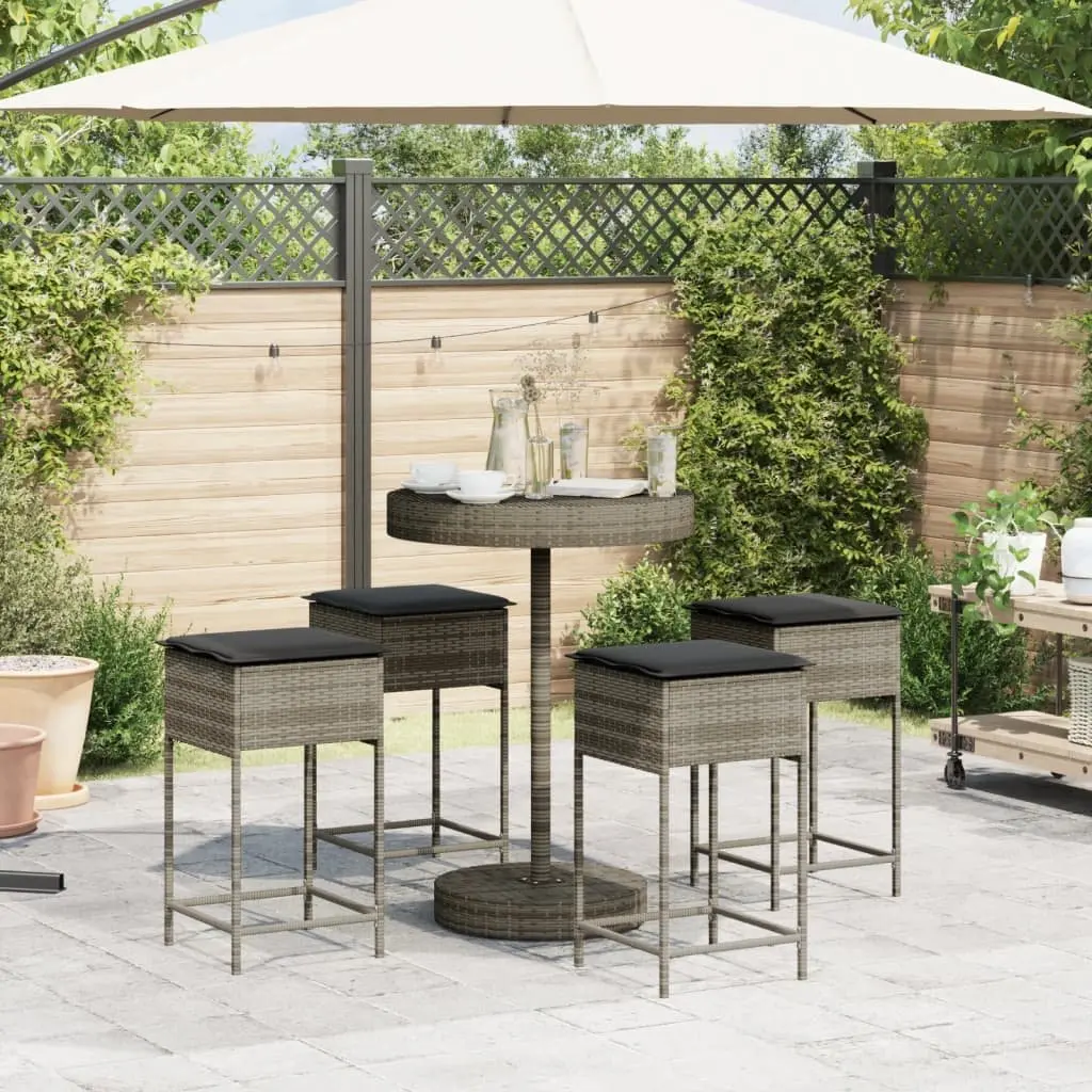 Garden Bar Set 5 Piece Outdoor Furniture Grey PE Rattan Cushions