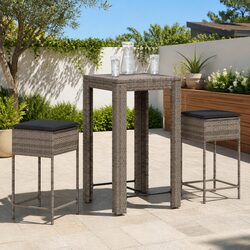 Garden Bar Set 3 Piece Outdoor Furniture Patio Grey Poly Rattan with Cushions