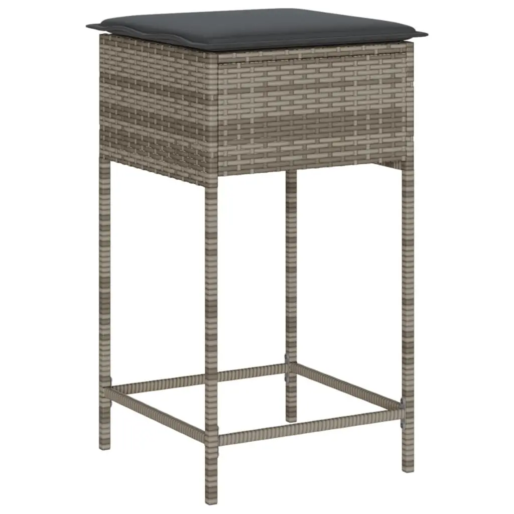 Garden Bar Set Grey 3 Piece Outdoor Furniture Poly Rattan with Cushions