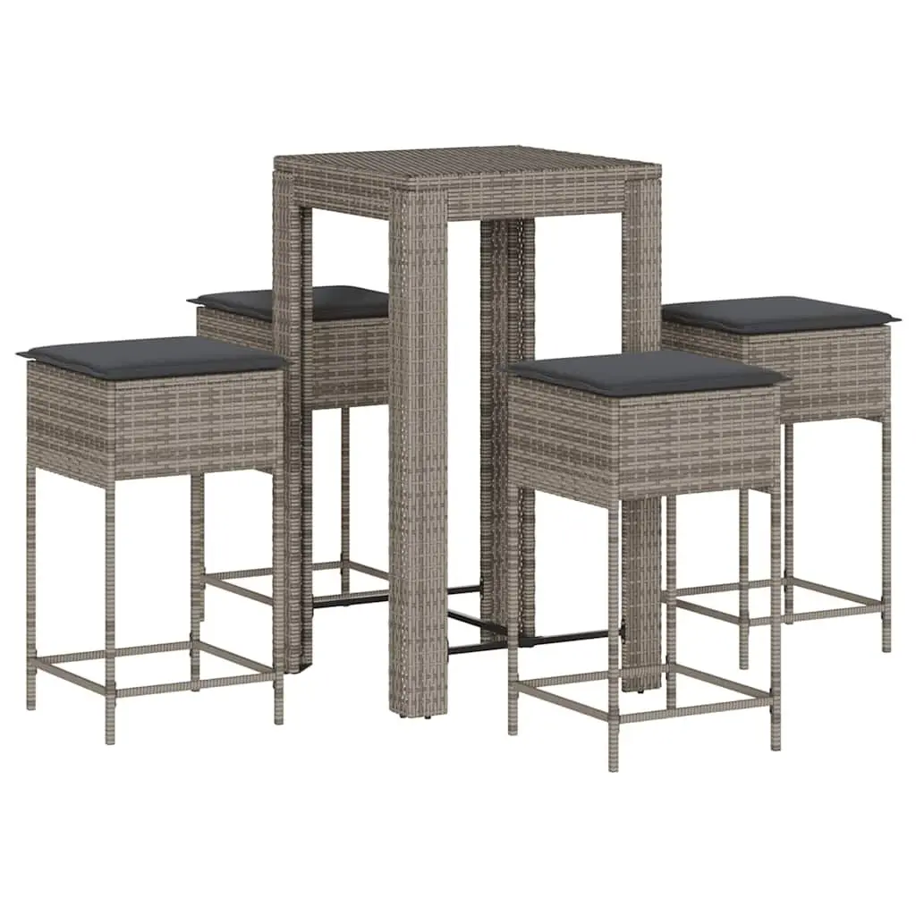 Garden Bar Set 5 Piece with Cushions Grey Outdoor Patio Furniture