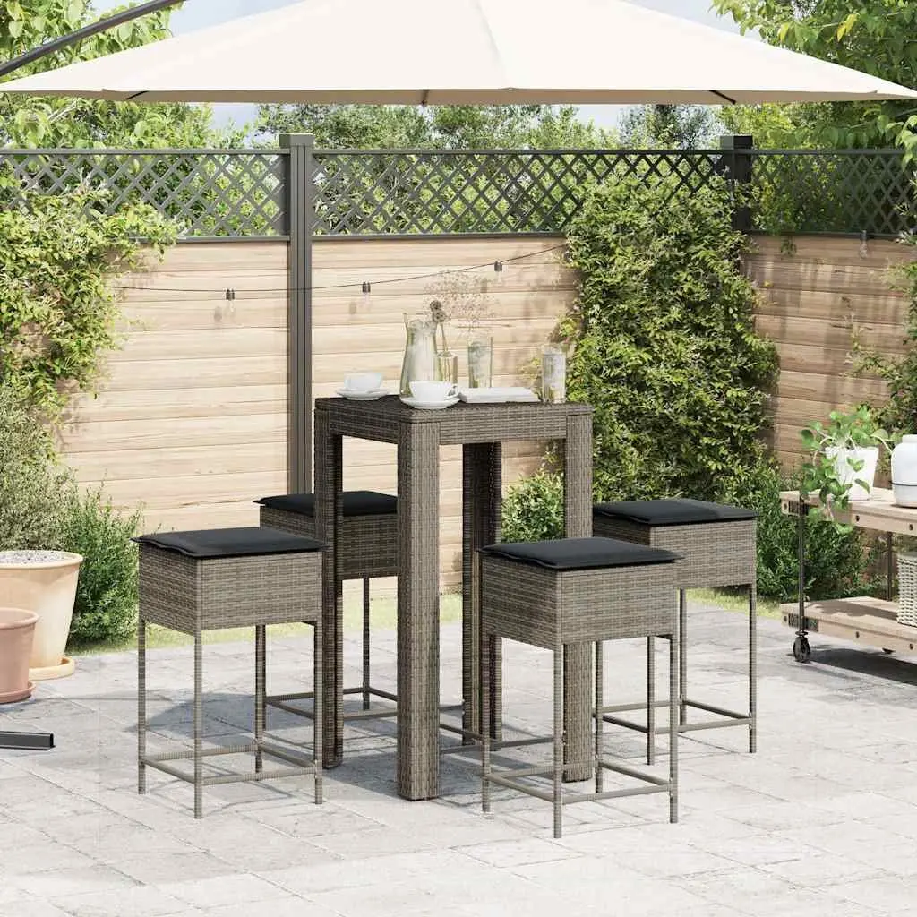 Garden Bar Set 5 Piece with Cushions Grey Outdoor Patio Furniture