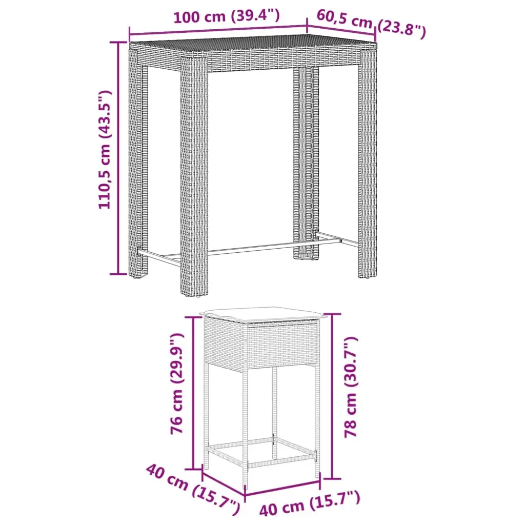 Garden Bar Set 5 Piece Grey Poly Rattan Outdoor Furniture with Cushions
