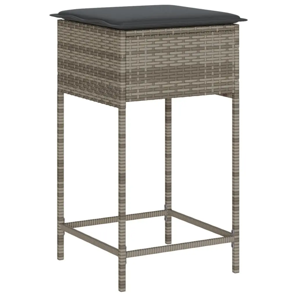 Garden Bar Set 3 Piece Grey Poly Rattan Outdoor Furniture with Cushions
