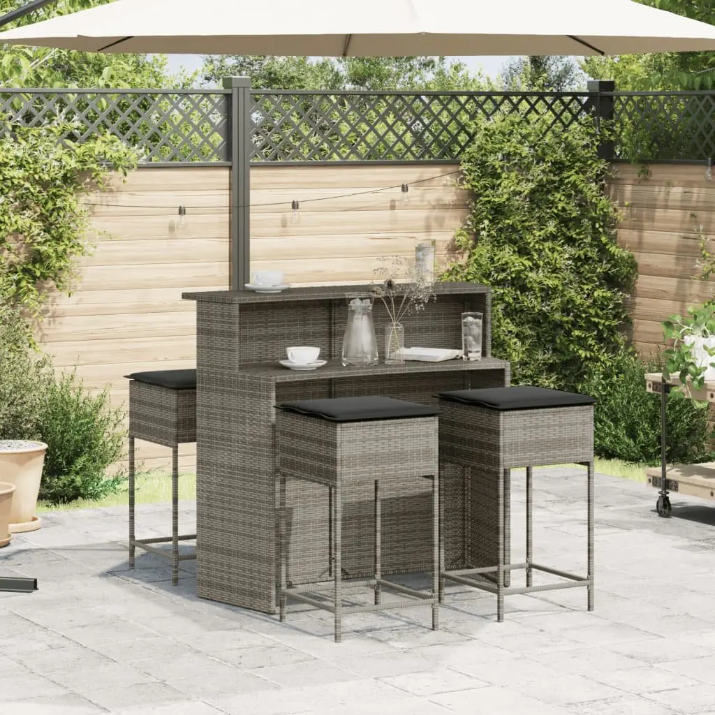 5 Piece Garden Bar Set Outdoor Furniture Grey Cushioned Poly Rattan Patio