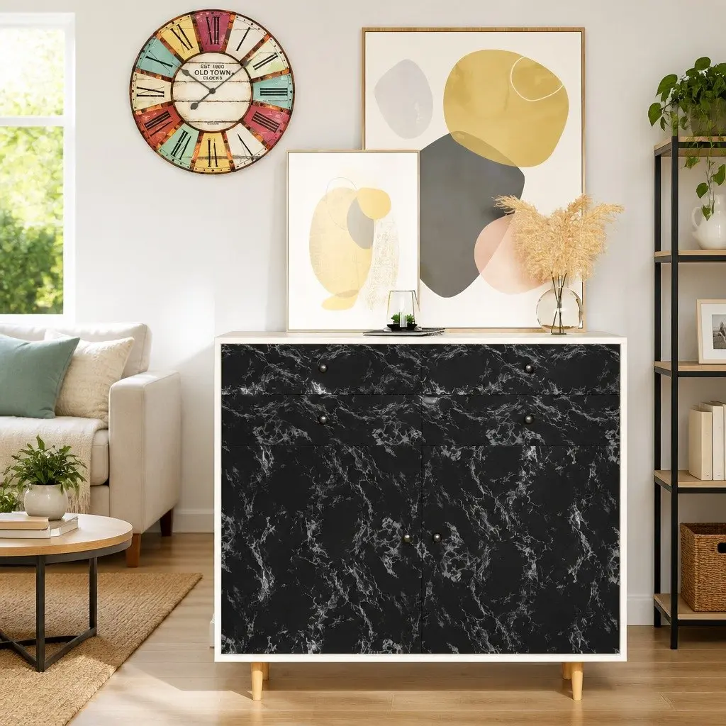 Self-Adhesive Furniture Film Black Stone 500x90 cm PVC Window Door Decor