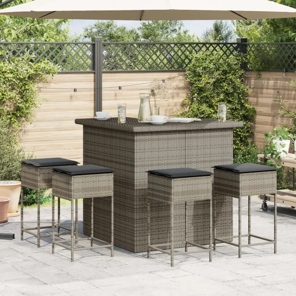 5 Piece Garden Bar Set Outdoor Patio Furniture Grey Rattan