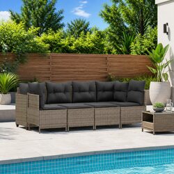 5 Piece Garden Sofa Set with Cushions Grey Outdoor Patio Furniture Rattan
