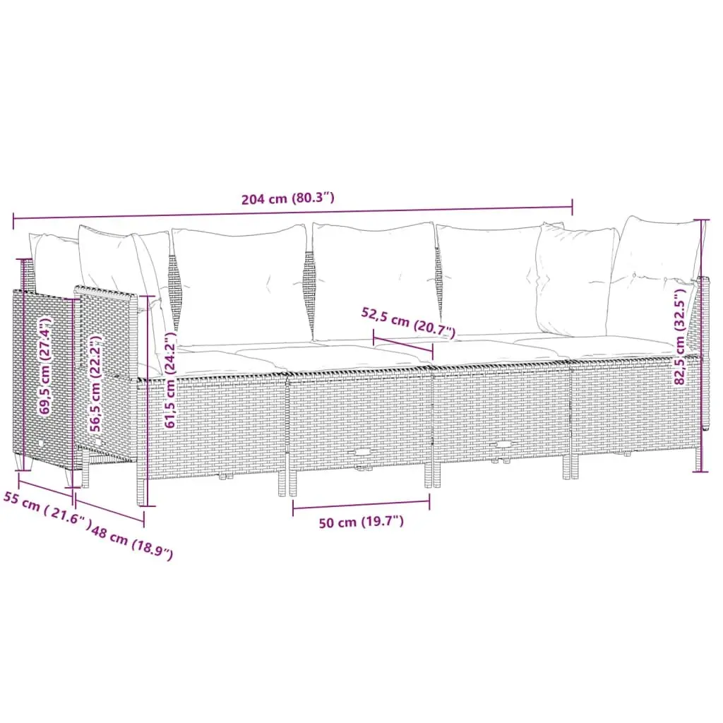 5 Piece Garden Sofa Set Grey Cushions Outdoor Patio Furniture Rattan