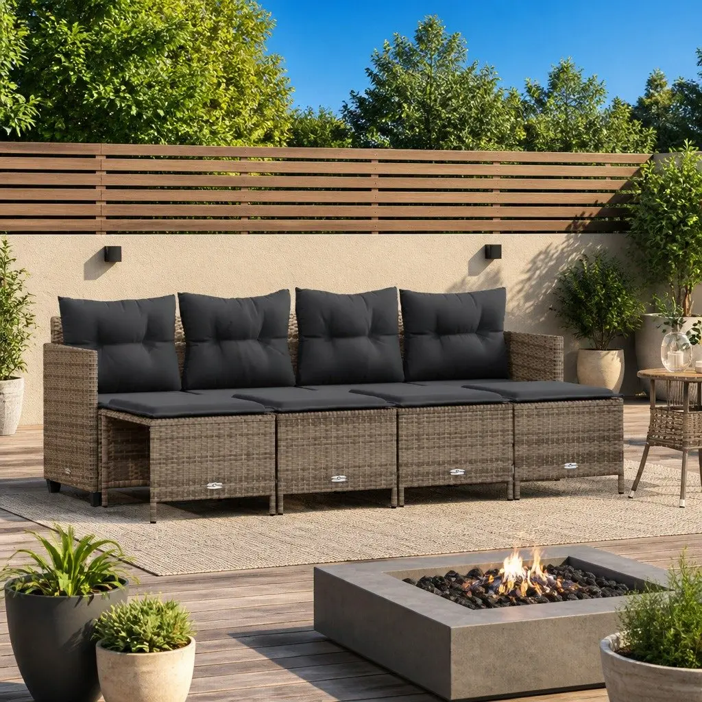 Garden Sofa Set 5 Piece Outdoor Furniture Grey Poly Rattan with Cushions Patio