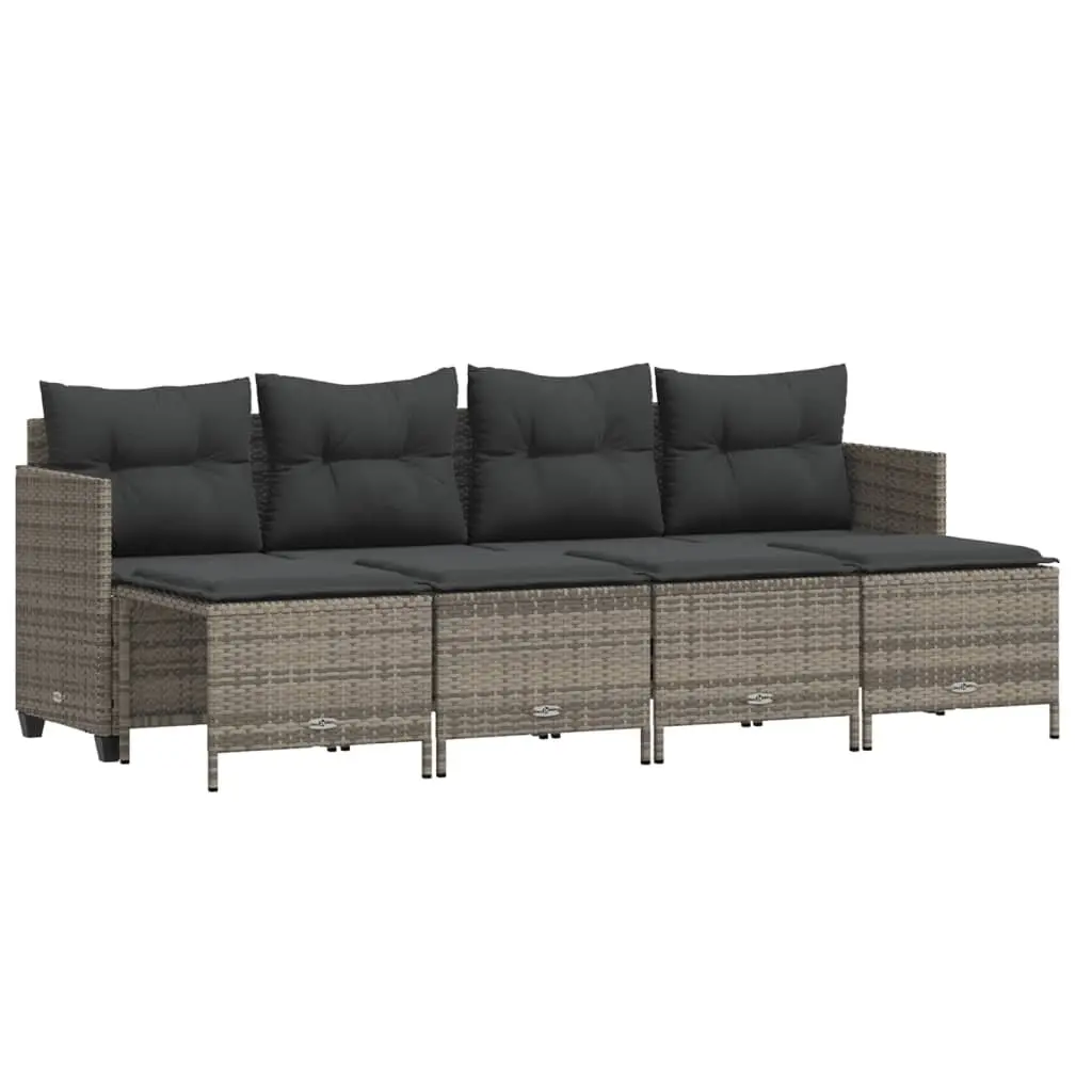 Garden Sofa Set 5 Piece Outdoor Furniture Grey Poly Rattan with Cushions Patio