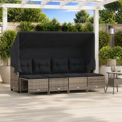 5 Piece Garden Sofa Set with Retractable Canopy Cushions Grey Outdoor Furniture