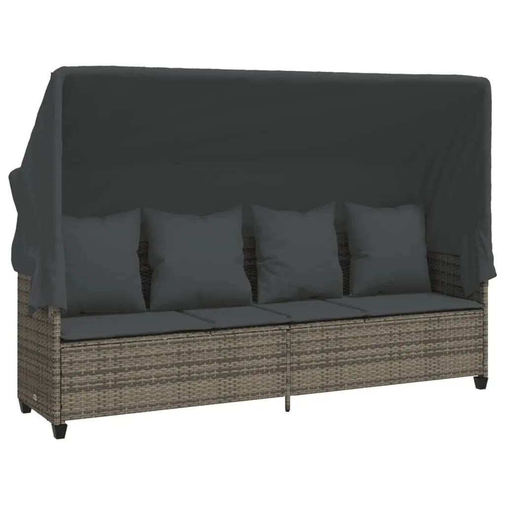 5 Piece Sofa Set with Adjustable Backrest Footrest Canopy Cushions Grey Rattan Outdoor Furniture