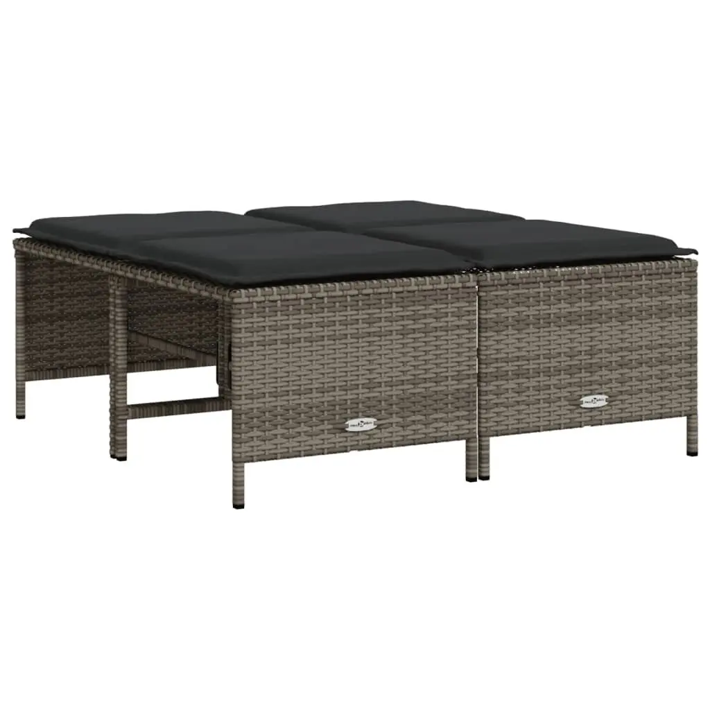 5 Piece Sofa Set with Adjustable Backrest Footrest Canopy Cushions Grey Rattan Outdoor Furniture