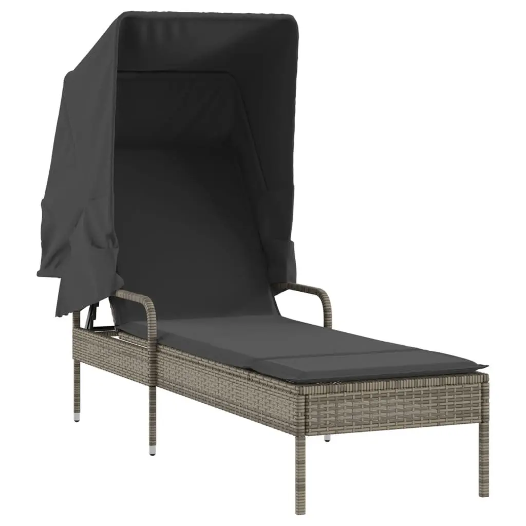 Sun Loungers 2 Pieces with Retractable Canopies Grey Outdoor Furniture
