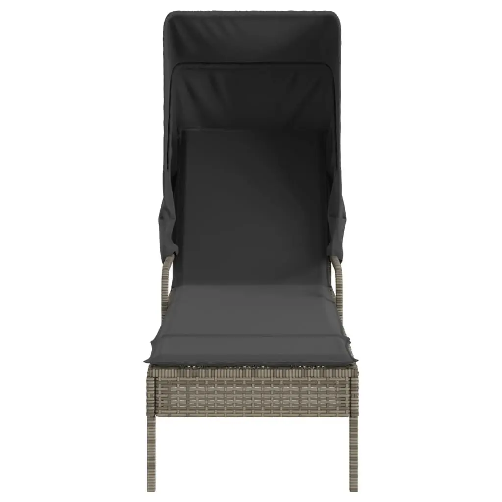 Sun Loungers 2 Pieces with Retractable Canopies Grey Outdoor Furniture