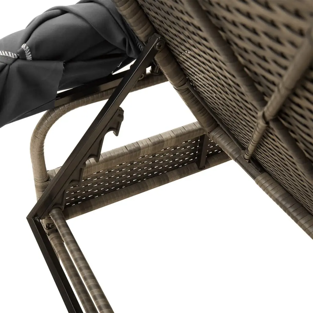 Sun Loungers 2 Pieces with Retractable Canopies Grey Outdoor Furniture