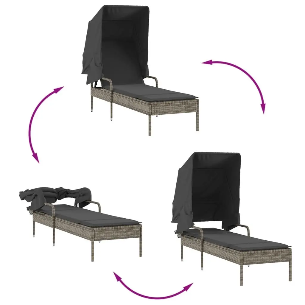 Sun Loungers 2 Pieces with Retractable Canopies Grey Outdoor Furniture