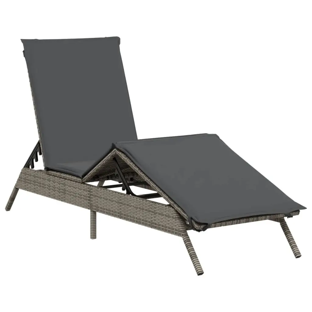 Sun Loungers with Cushions 2 pcs Grey Outdoor Garden Lounger Recliner Chair