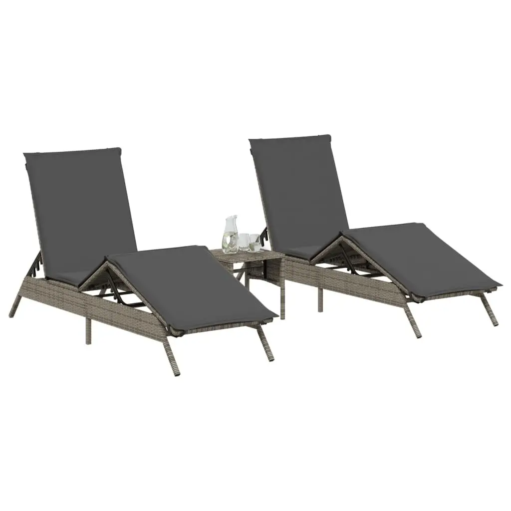 Sun Loungers with Cushions 2 pcs Grey Outdoor Garden Lounger Recliner Chair
