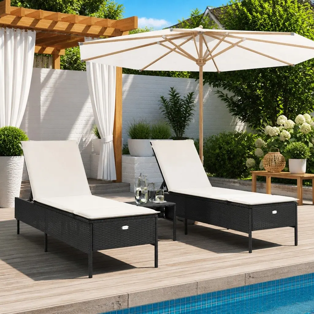 Sun Loungers 2 pcs Black Outdoor Seating with Adjustable Backrest Cushions
