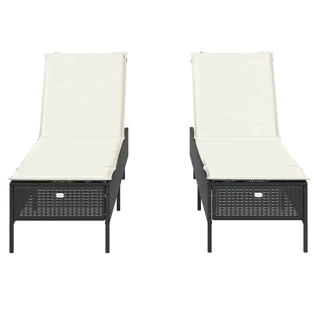 Sun Loungers 2 pcs Black Outdoor Seating with Adjustable Backrest Cushions