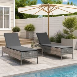 Enjoy Your Outdoor Space with 2 pcs Grey Sun Loungers and Cushions