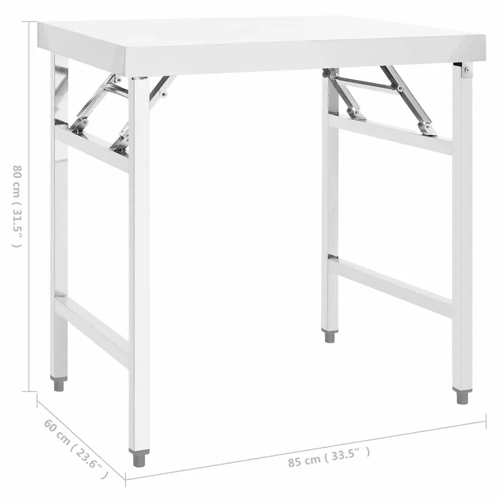 Folding Work Table Stainless Steel 85 x 60 x 80 cm
