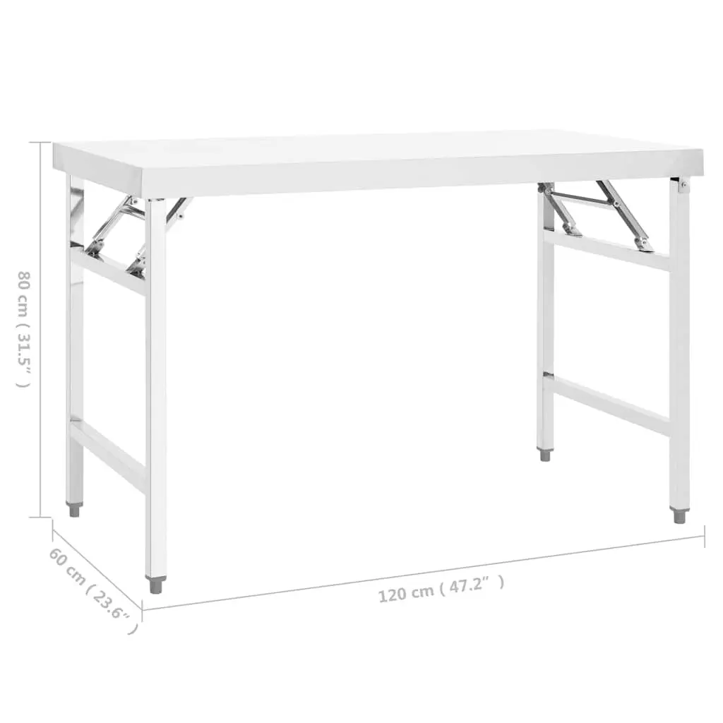 Foldable Stainless Steel Work Table Reinforced Top 120x60x80cm