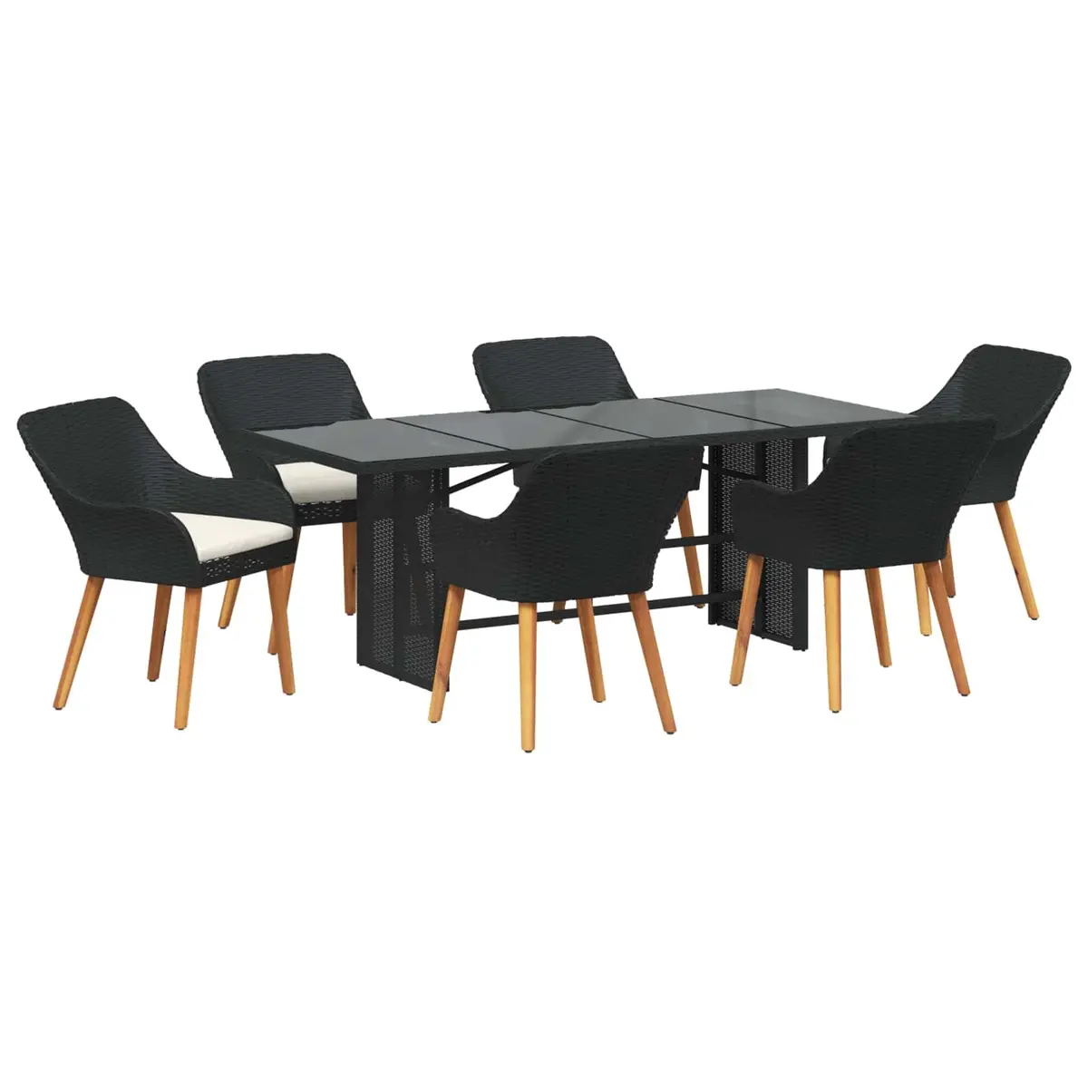 Garden Dining Set 7 Piece Outdoor Furniture Poly Rattan Black with Cushions