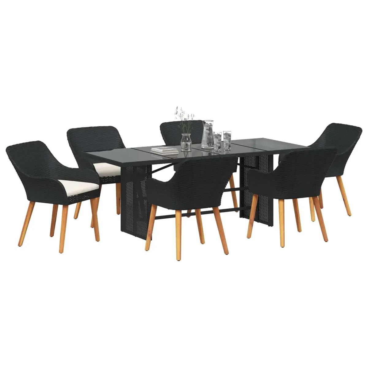 Garden Dining Set 7 Piece Outdoor Furniture Poly Rattan Black with Cushions