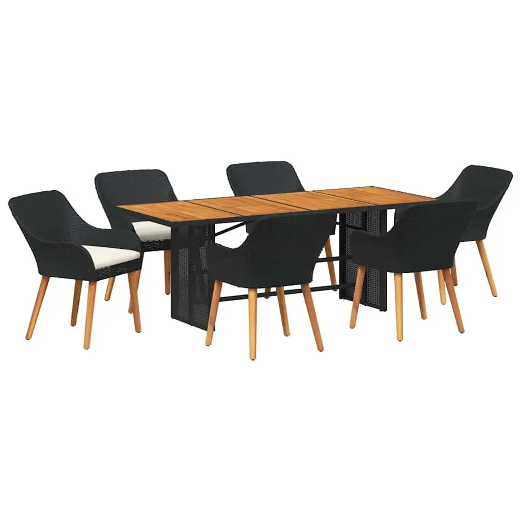 Outdoor Garden Dining Set Modern Minimalist Black Poly Rattan 7 Piece