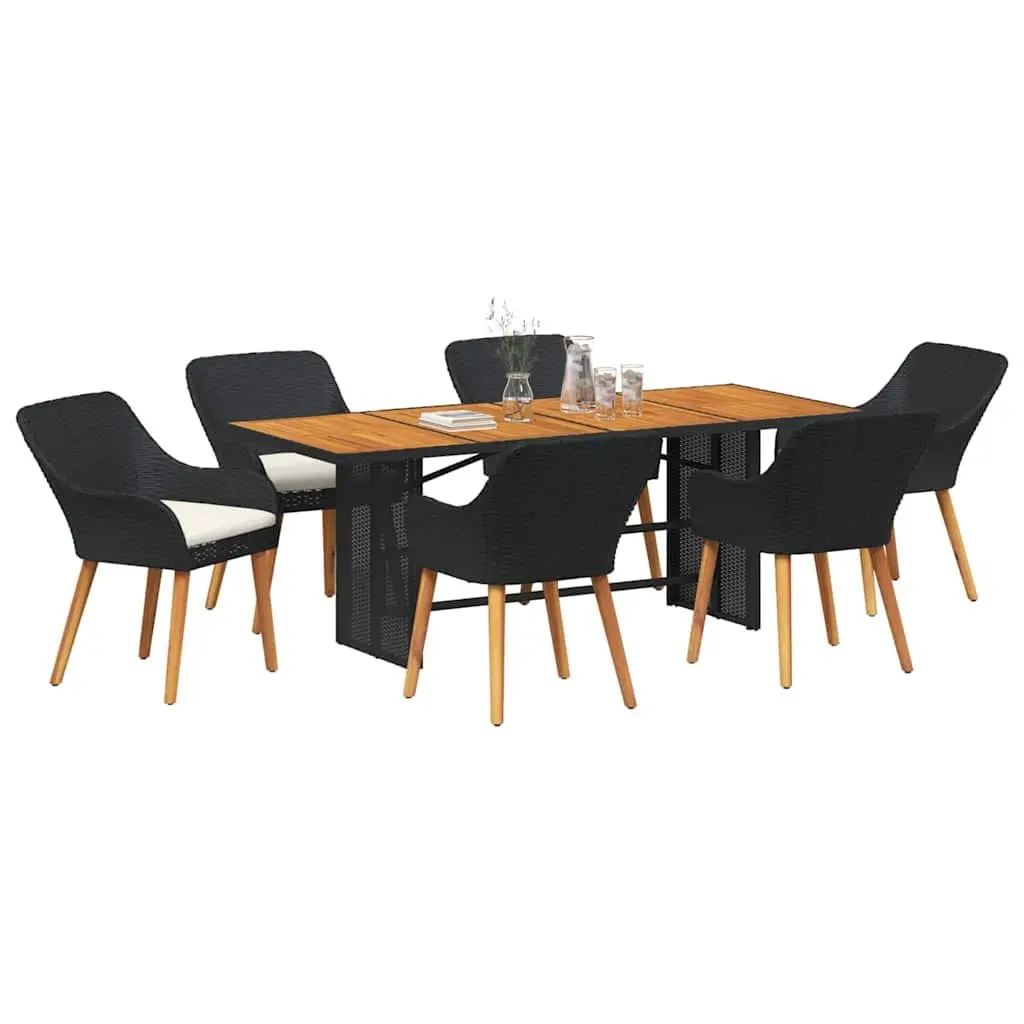 Outdoor Garden Dining Set Modern Minimalist Black Poly Rattan 7 Piece