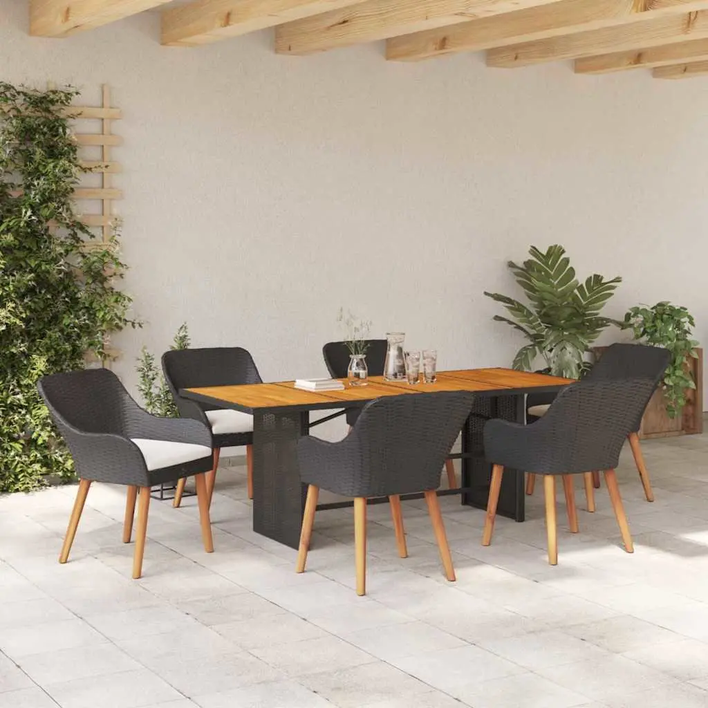 Outdoor Garden Dining Set Modern Minimalist Black Poly Rattan 7 Piece