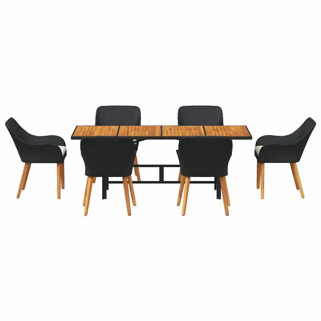 Outdoor Garden Dining Set Modern Minimalist Black Poly Rattan 7 Piece