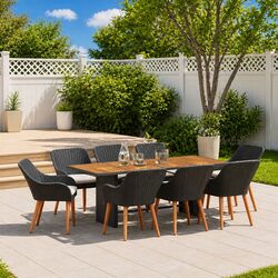 Garden Dining Set 9 Pieces Outdoor Furniture Black Poly Rattan Table Chairs