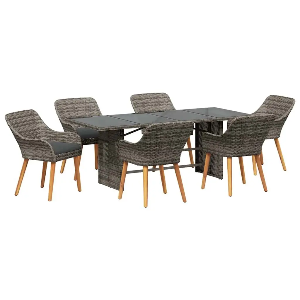 Garden Dining Set 7 pcs Grey Outdoor Furniture Poly Rattan Table Chairs Cushion