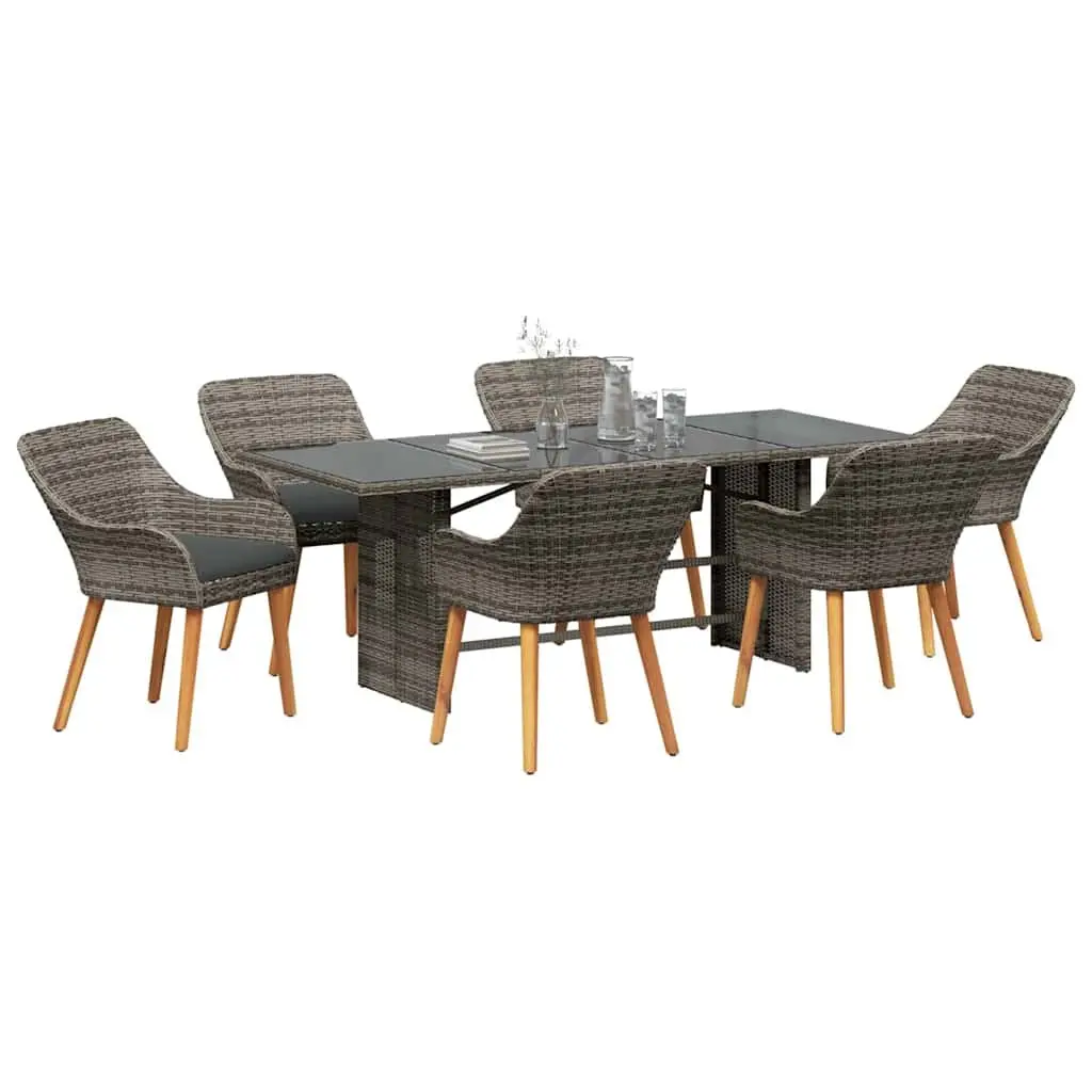 Garden Dining Set 7 pcs Grey Outdoor Furniture Poly Rattan Table Chairs Cushion