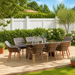 Garden Dining Set 9 Piece Outdoor Furniture Grey Poly Rattan Table Chairs